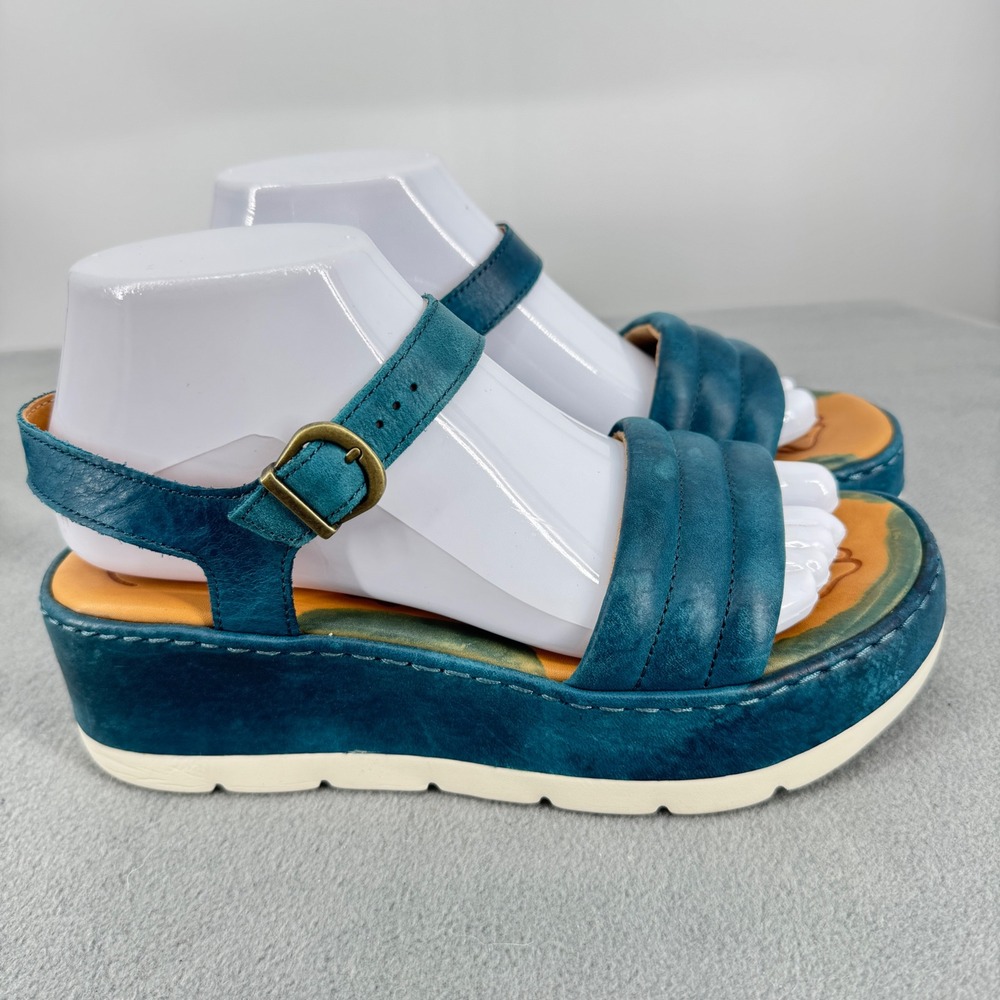 Born Inshore Womens 7 M Teal Leather Platform Wedge Sandals BR0020313